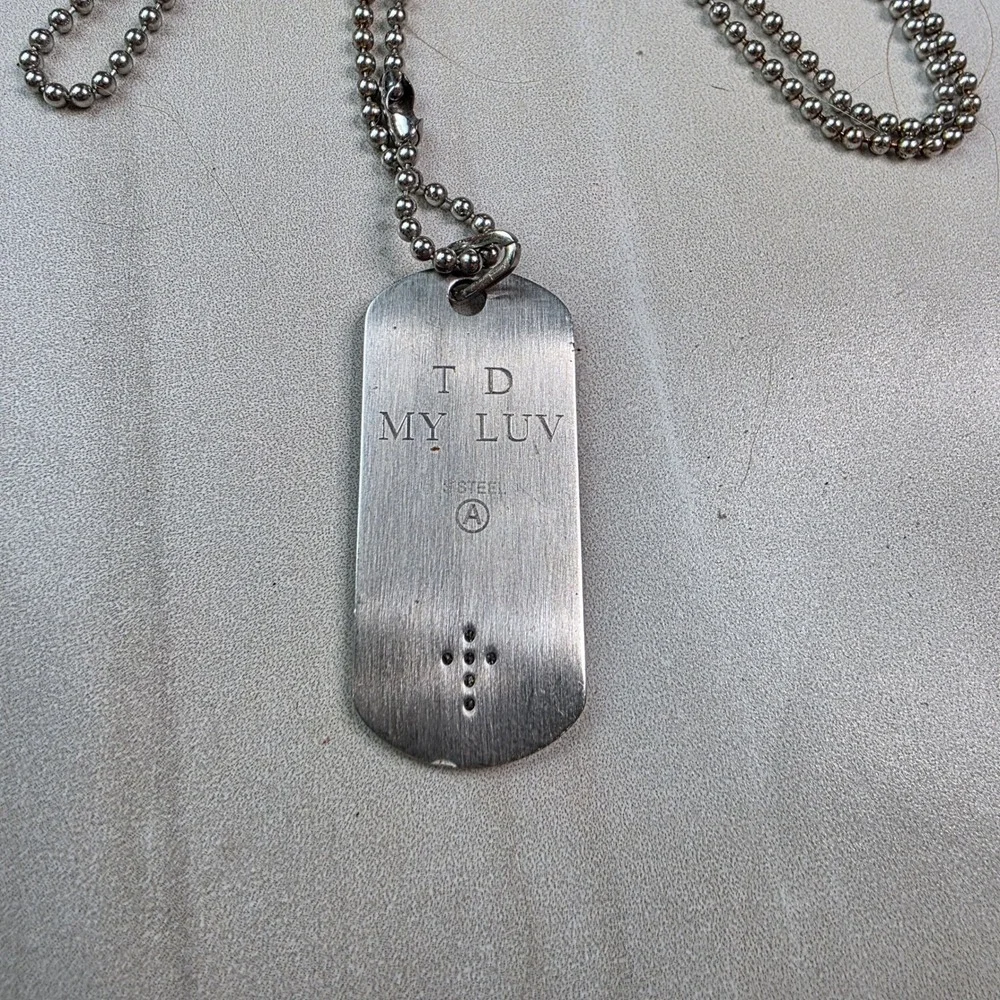 Stainless‎ Steel Dog Tag Necklace Cross Embossed TD MY LUV Engraved Ball Chain